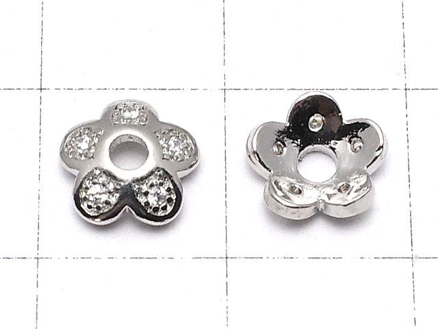 Metal Parts Bead cap 7.5 x 7.5 x 2.5 silver color (with CZ) 2 pcs