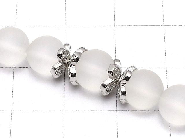 Metal parts, bead caps, 7.5 x 7.5 x 2.5 mm, silver color (with cubic zirconia), 2 pieces