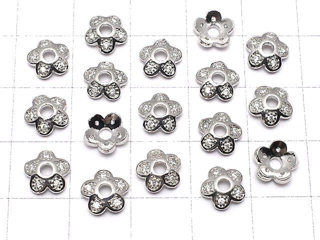 Metal Parts Bead cap 7.5 x 7.5 x 2.5 silver color (with CZ) 2 pcs