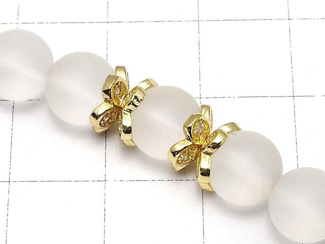Metal parts, bead caps, 7.5 x 7.5 x 2.5 mm, gold color (with cubic zirconia), 2 pieces