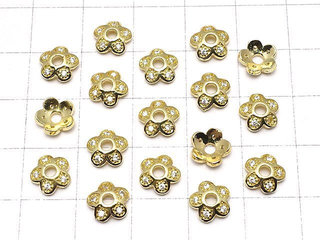 Metal Parts Bead cap 7.5 x 7.5 x 2.5 gold color (with CZ) 2 pcs