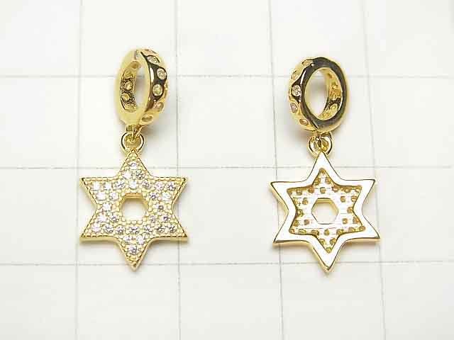 1pc $6.79! Silver925 Charm Star Motif (with CZ) 11 x 10 x 2 mm gold color 1 pc