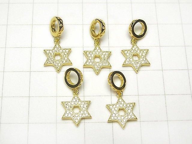 Silver 925 Charm, Star Motif (with CZ), 11x10x2mm, Gold Color, 1pc