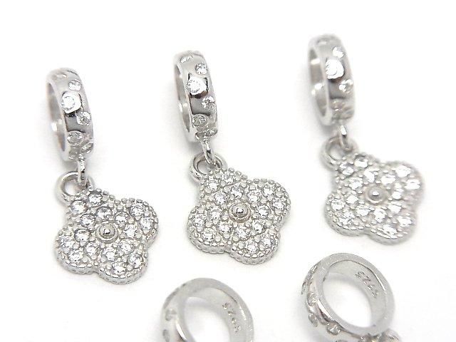 Silver 925 Flower Motif Pendant (with CZ) 7.5 x 7.5 x 1.5 mm Silver Color 1pc