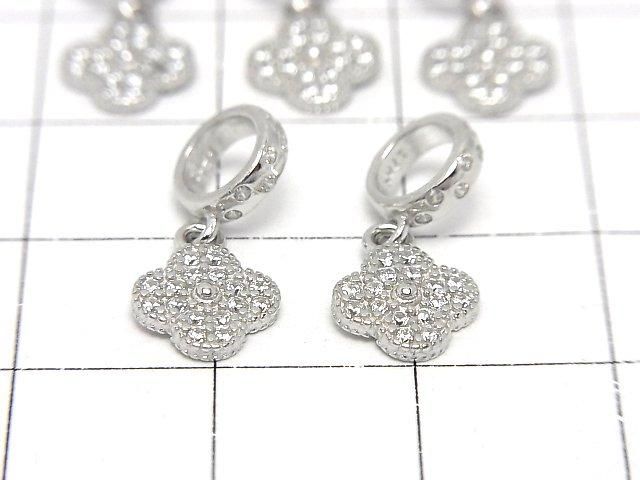 Silver 925 Flower Motif Pendant (with CZ) 7.5 x 7.5 x 1.5 mm Silver Color 1pc