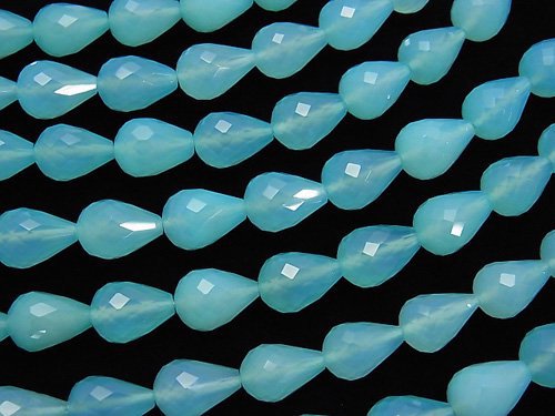 Sea blue Chalcedony AAA Vertical Hole Faceted Drop 14 x 10 x 10 mm 1/4 or 1strand beads (aprx.15 inch / 37 cm)