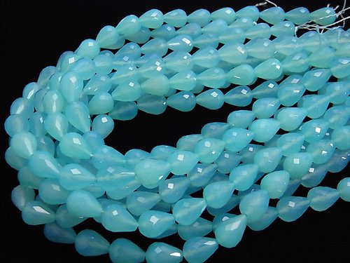 Sea blue Chalcedony AAA Vertical Hole Faceted Drop 14 x 10 x 10 mm 1/4 or 1strand beads (aprx.15 inch / 37 cm)