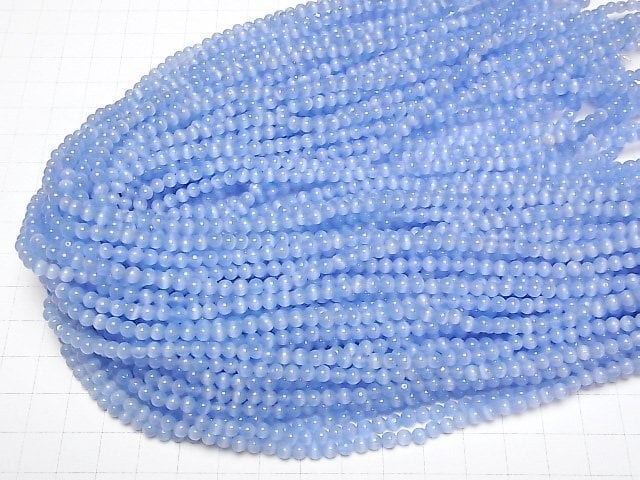 [Video] Pastel blue color Cat's Eye Round 4mm 1strand beads (aprx.14inch/35cm)