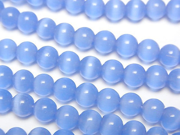 [Video] Pastel blue color Cat's Eye Round 6mm 1strand beads (aprx.14inch/35cm)