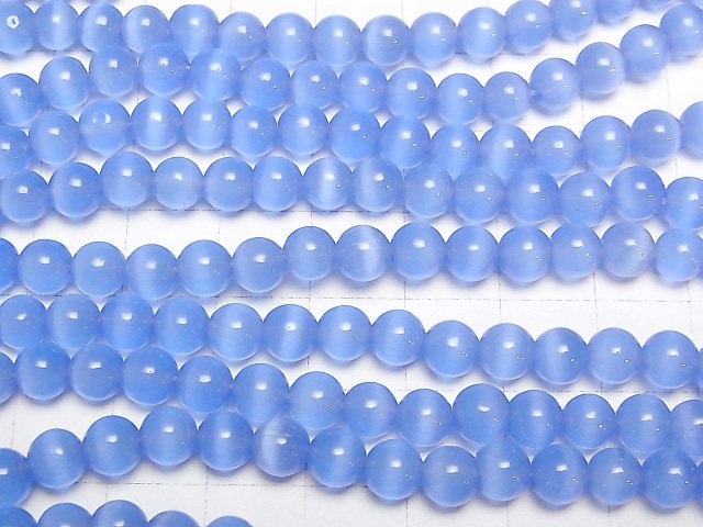 [Video] Pastel blue color Cat's Eye Round 6mm 1strand beads (aprx.14inch/35cm)