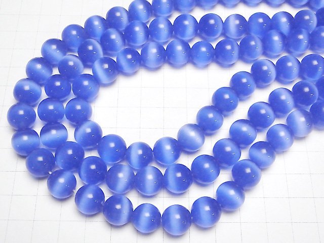 [Video] Pastel blue color Cat's Eye Round 12mm 1strand beads (aprx.14inch/34cm)