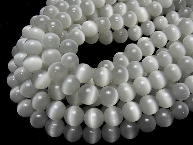 [Video] Gray color Cat's Eye Round 12mm 1strand beads (aprx.14inch/34cm)