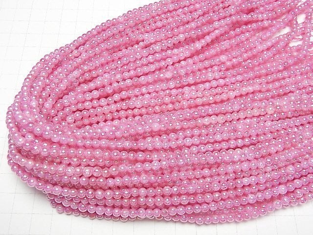 1strand $6.79! Flash Pink Color Cracked Crystal Round 4mm 1strand beads (aprx.15inch / 36cm)