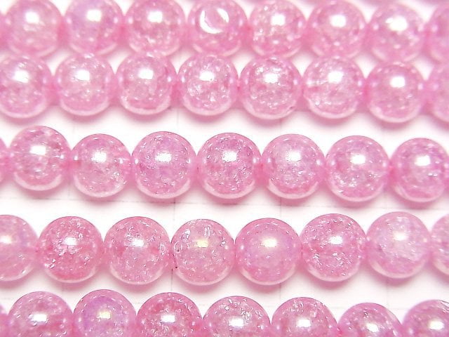 1strand $7.79! Flash Pink Color Cracked Crystal Round 6mm 1strand beads (aprx.15inch / 36cm)