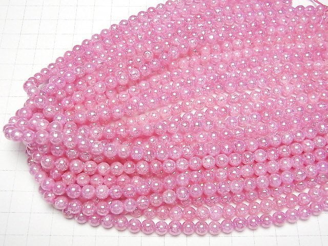 1strand $7.79! Flash Pink Color Cracked Crystal Round 6mm 1strand beads (aprx.15inch / 36cm)