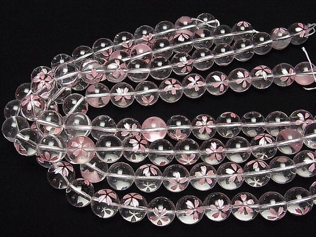 [Video] Pink cherry blossom carved! Crystal AAA Round 8mm,10mm,12mm,14mm 1/4 or 1strand beads (aprx.15inch/36cm)