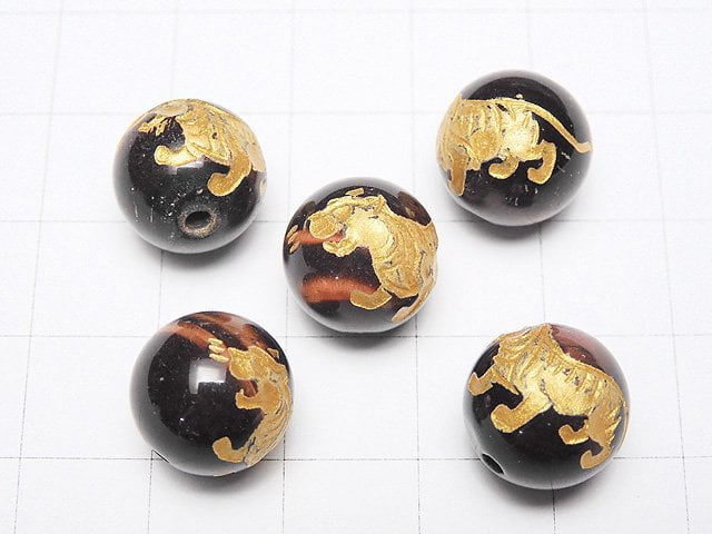 [Video] Golden! Carved of Tiger (Four Divine Beasts)! Red Tiger's Eye Round 10mm,12mm,14mm,16mm Half chain/Bracelet