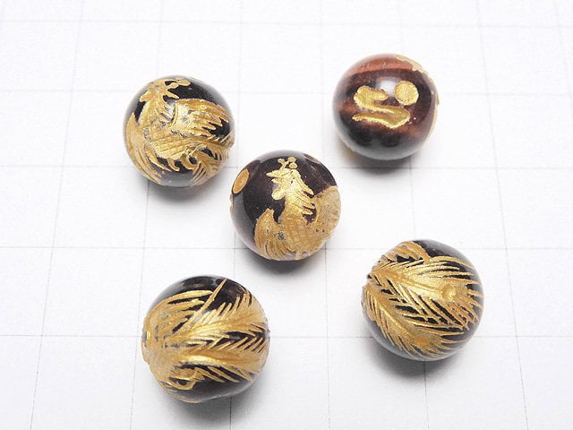 [Video] Golden! Carved by Phoenix (Four Divine Beasts)! Red Tiger's Eye Round 10mm,12mm,14mm,16mm Half chain/Bracelet