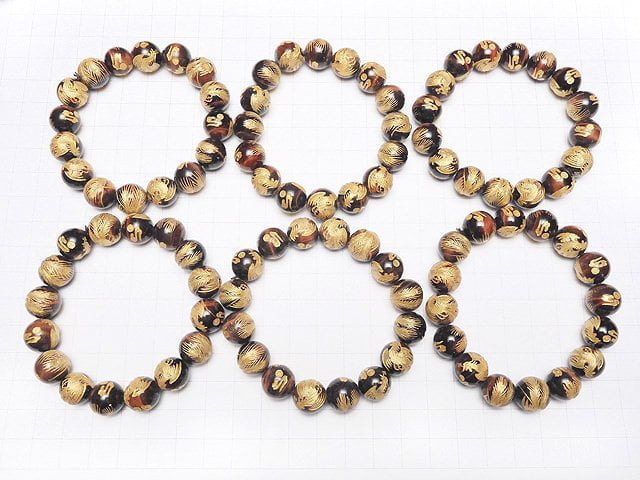 [Video] Golden! Carved by Phoenix (Four Divine Beasts)! Red Tiger's Eye Round 10mm,12mm,14mm,16mm Half chain/Bracelet