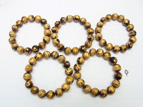 Golden! Phoenix (Four Divine Beasts) Carved! Yellow Tiger's Eye Round 10mm,12mm,14mm,16mm Half Strand/Bracelet