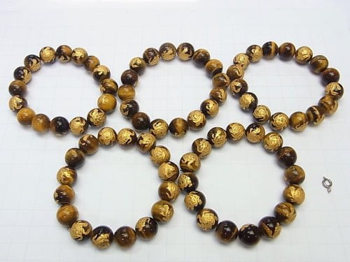 Golden! Carved of Turtle (Four Divine Beasts)! Yellow Tiger's Eye Round 10mm,12mm,14mm,16mm Half chain/Bracelet