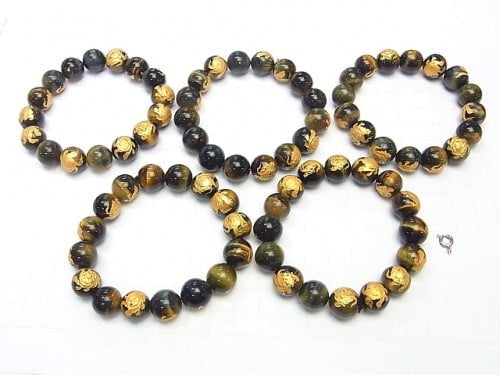 Golden! Turtle (Four Divine Beasts)'s Carved! Mixed Tiger's Eye Round 10mm,12mm,14mm,16mm Half Strand/Bracelet