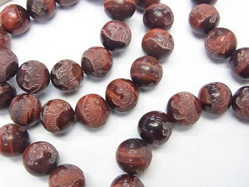 Carved by Tiger (Four Divine Beasts)! Red Tiger's Eye Round 10mm,12mm,14mm Half/Bracelet