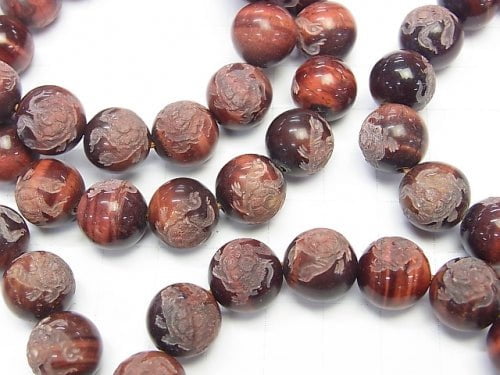 Carved by Turtle (Four Divine Beasts)! Red Tiger's Eye Round 10mm,12mm,14mm Half/Bracelet