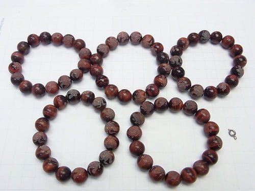 Carved by Turtle (Four Divine Beasts)! Red Tiger's Eye Round 10mm,12mm,14mm Half/Bracelet