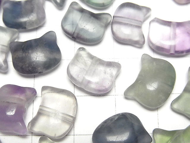 [Video] Multicolor Fluorite Cat Motif 10x12mm [Drilled Hole] 3pcs