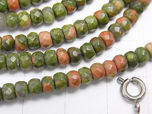 Unakite Faceted Button Roundel 4 x 4 x 3 half or 1 strand beads (aprx.15 inch / 38 cm)