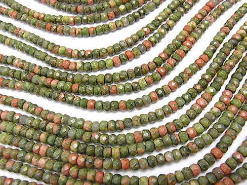 Unakite Faceted Button Roundel 4 x 4 x 3 half or 1 strand beads (aprx.15 inch / 38 cm)