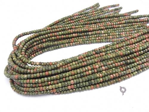 Unakite Faceted Button Roundel 4 x 4 x 3 half or 1 strand beads (aprx.15 inch / 38 cm)