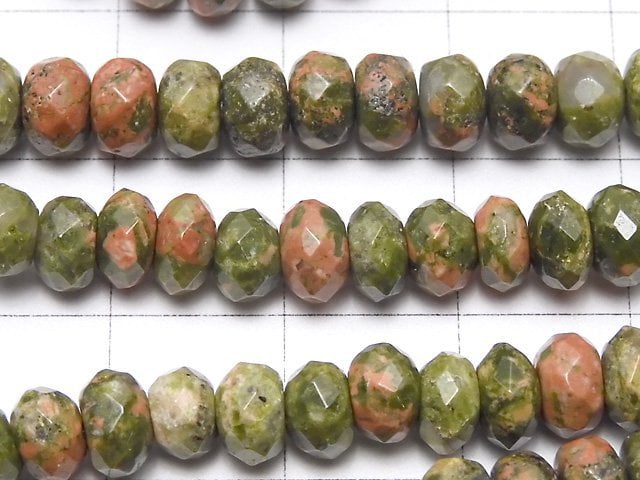 Unakite Faceted Button Roundel 6x6x4mm half or 1strand beads (aprx.15 inch / 38 cm)