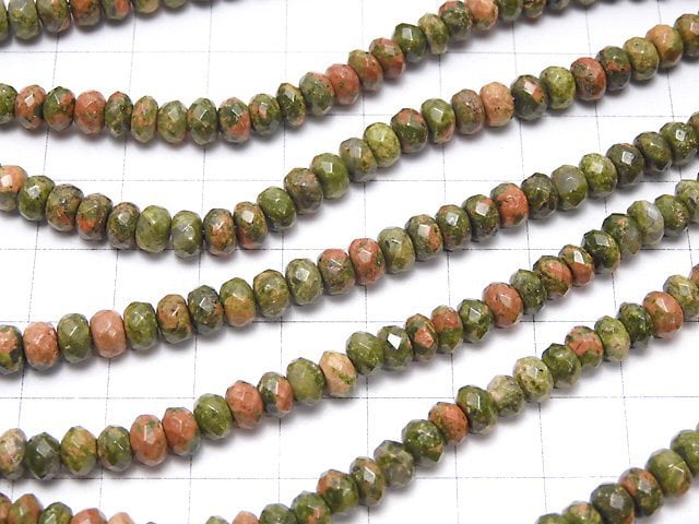 Unakite Faceted Button Roundel 6x6x4mm half or 1strand beads (aprx.15 inch / 38 cm)