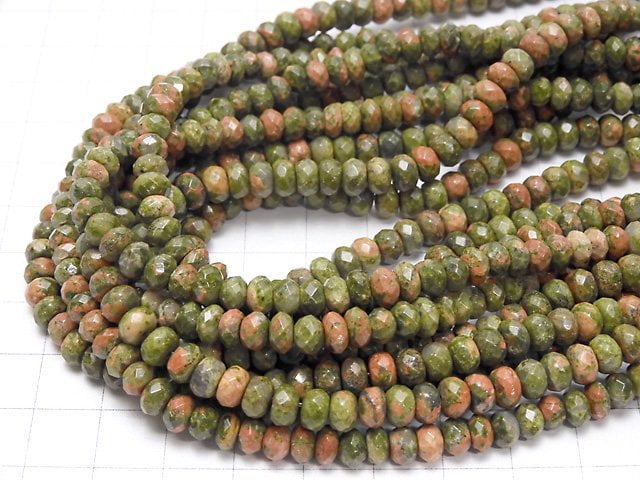 Unakite Faceted Button Roundel 6x6x4mm half or 1strand beads (aprx.15 inch / 38 cm)