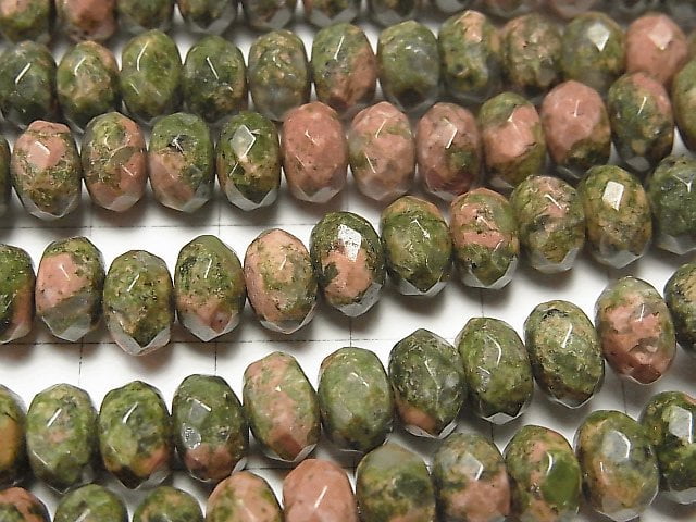 Unakite Faceted Button Roundel 8 x 8 x 4 half or 1 strand beads (aprx.15 inch / 38 cm)