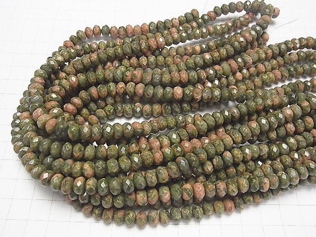 Unakite Faceted Button Roundel 8 x 8 x 4 half or 1 strand beads (aprx.15 inch / 38 cm)