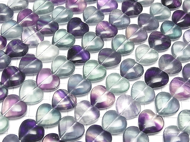 [Video] Multicolor Fluorite AAA Vertical Hole Heart 14x14mm half or 1strand beads (aprx.15inch/36cm)