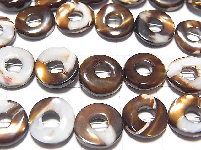 1strand $9.79! Mother of Pearl MOP Brown 4 Coin (Donut) 12 x 12 x 3 mm 1strand beads (aprx.15 inch / 38 cm)