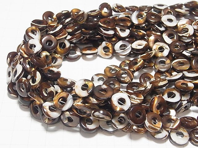 1strand $9.79! Mother of Pearl MOP Brown 4 Coin (Donut) 12 x 12 x 3 mm 1strand beads (aprx.15 inch / 38 cm)