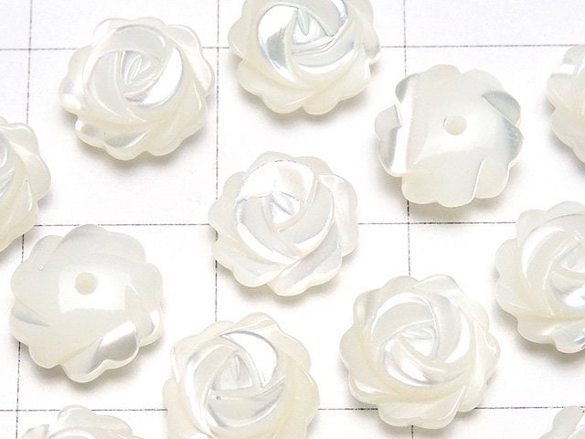 [Video] Mother of Pearl MOP White Rose 8mm [Half Drilled Hole] 4pcs