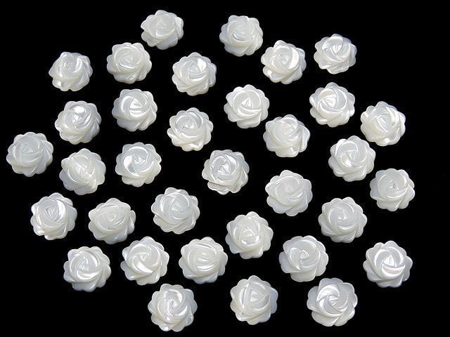 [Video] Mother of Pearl MOP White Rose 8mm [Half Drilled Hole] 4pcs