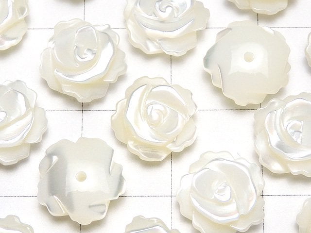 [Video] Mother of Pearl MOP White Rose 10mm [Half Drilled Hole] 4pcs