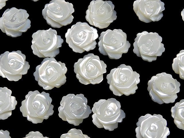 [Video] Mother of Pearl MOP White Rose 10mm [Half Drilled Hole] 4pcs