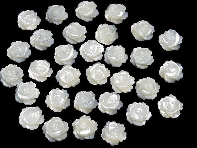 [Video] Mother of Pearl MOP White Rose 10mm [Half Drilled Hole] 4pcs