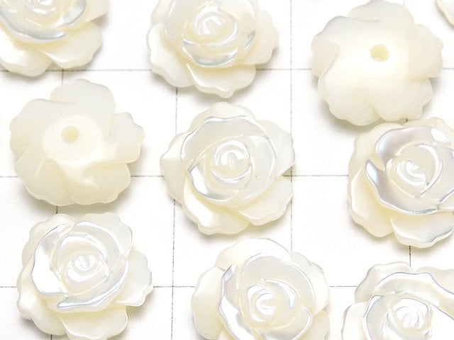 [Video] Mother of Pearl MOP White Rose 12mm [Half Drilled Hole] 4pcs