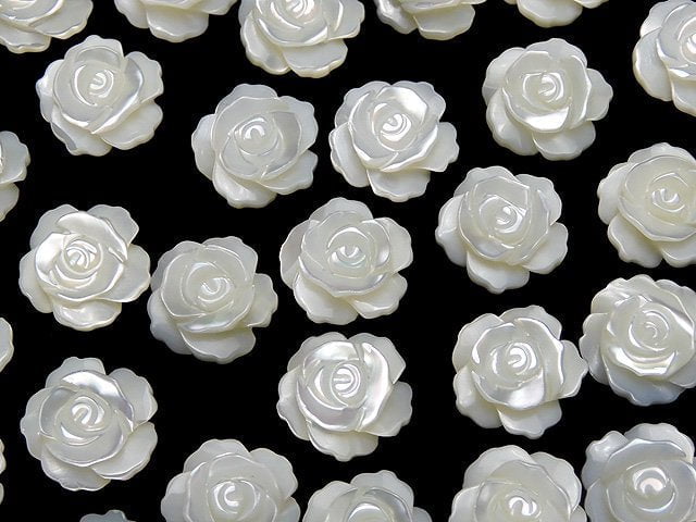 [Video] Mother of Pearl MOP White Rose 12mm [Half Drilled Hole] 4pcs