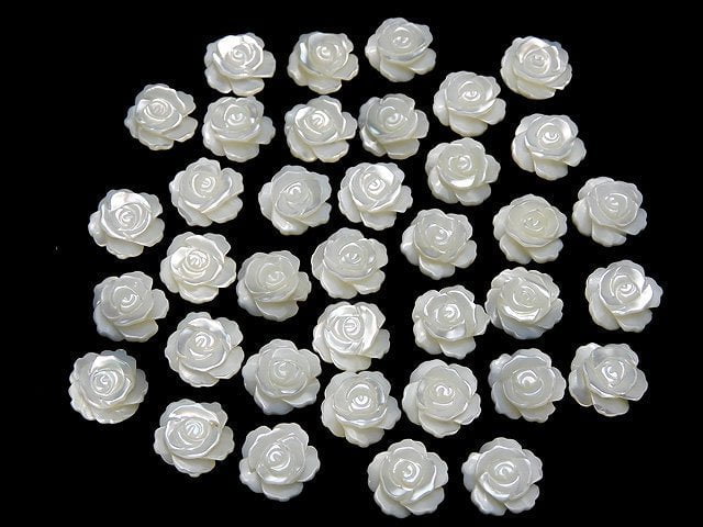 [Video] Mother of Pearl MOP White Rose 12mm [Half Drilled Hole] 4pcs