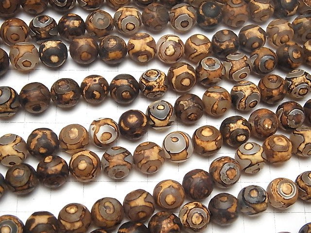 [Video] dZi Beads Round 10mm Red Brown 1strand beads (aprx.13inch/33cm)